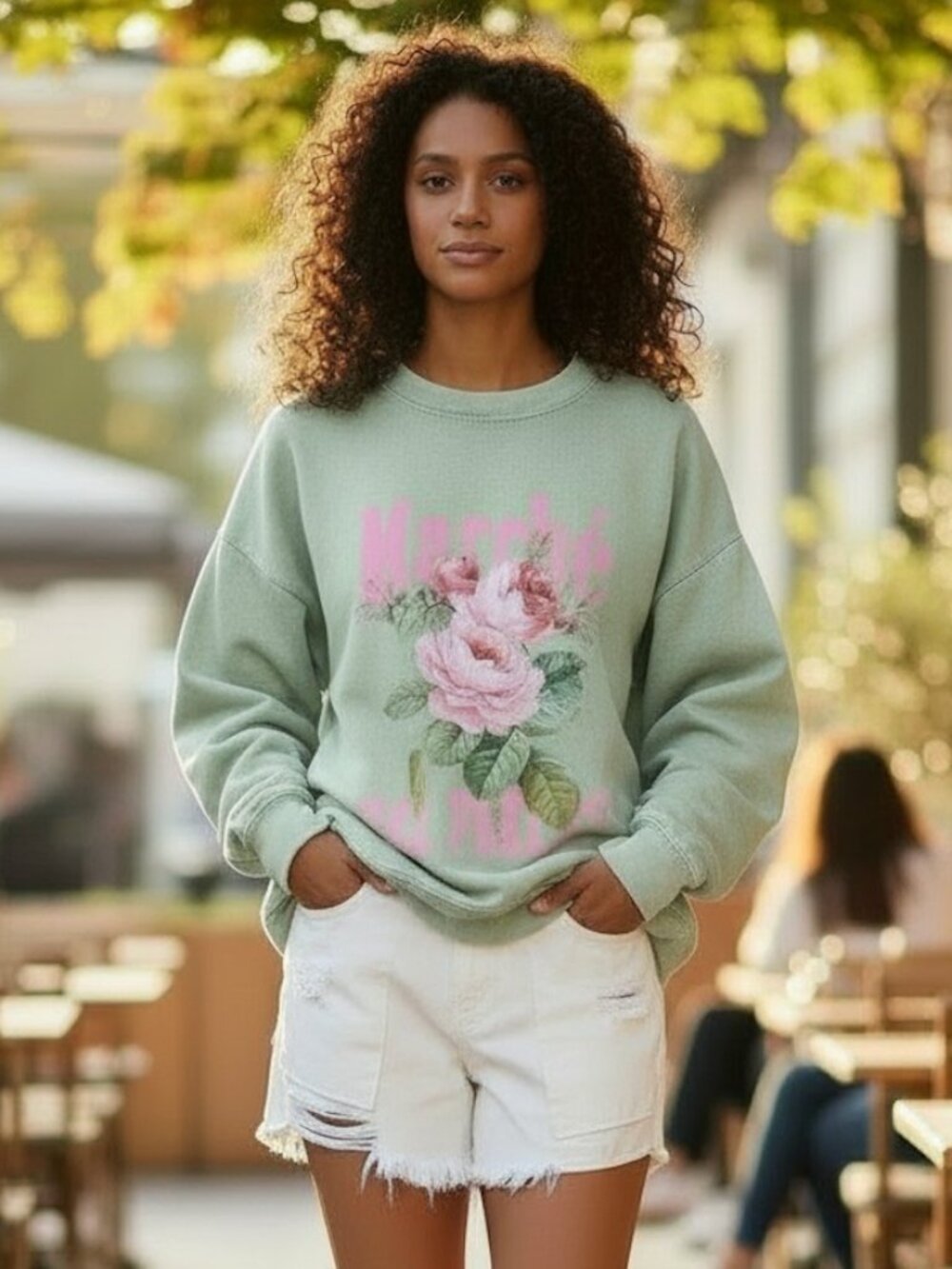 NWT Rose Marche Aux Fleurs Graphic Mineral Wash Sweatshirt